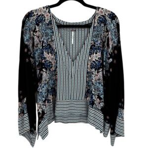 Free People Black and Blue Floral Blouse